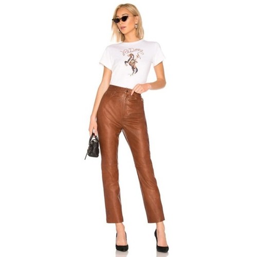 LPA Brown Leather Straight Leg Pants XS | eBay