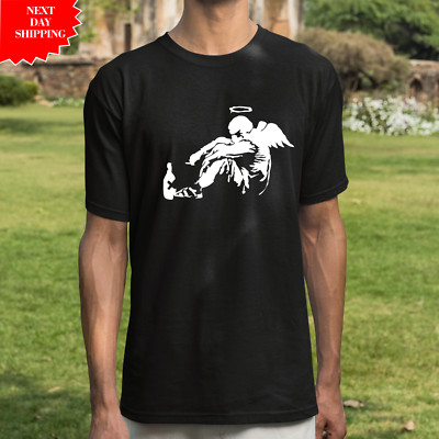 Banksy Drunken Angel T-Shirt Urban Graffiti Street Art Printed Fallen Angel Top
