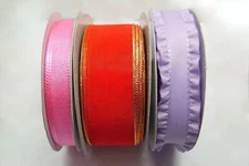 Valentines Day Sale 1.5+7/8"+3/8" 25Yd Metallic edge & Purple Ruffles Ribbon Set