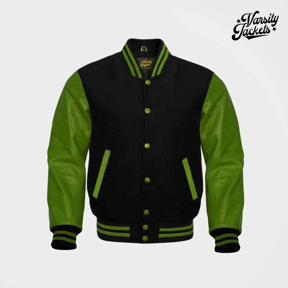 Green jacket with outlet black leather sleeves