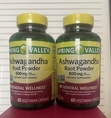 Spring Valley Root Powder 2X Spring Valley Ashwagandha Root Powder 500mg 60 Vegetarian Capsules ...