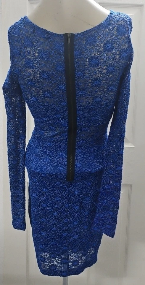 Vestido de cóctel ceñido al cuerpo de encaje de ganchillo azul místico vintage para mujer talla M Foto 4 de 4
