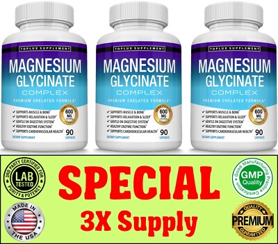 Magnesium Glycinate 525 MG Complex High Absorption Mag Supplement Magnesium 3 Mo