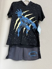 2 Piece Outfit Boys Hooded Top Shorts Marvel Black Panther Theme Halloween Trips