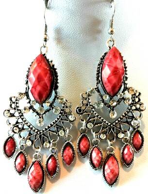 Boucles D'oreilles En Résine Avec Strass Blanc Sur Métal Argenté - Sans Nickel, Neuf Avec étiquettes
