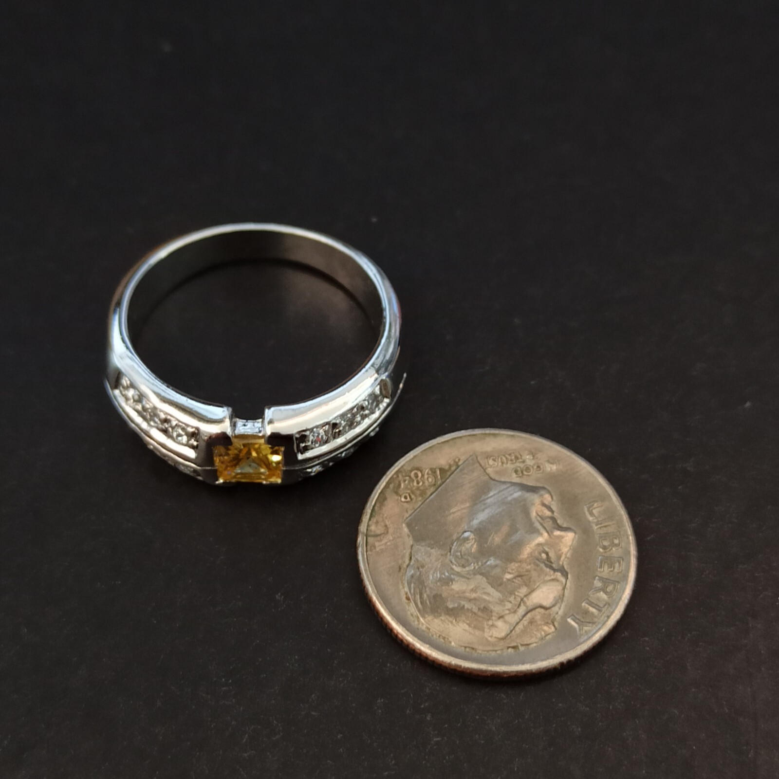 925  Silver Plated Ring Yellow Square Crystal Art… - image 8