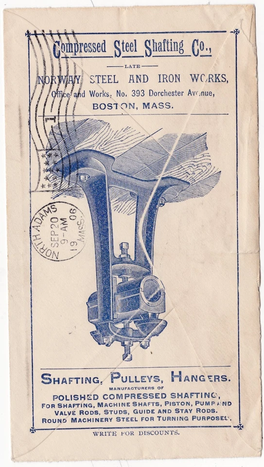 1906 FULL BACK ADVERTISING COVER COMPRESSED STEEL SHAFTING BOSTON USA RPO PMK - Image 2 of 3