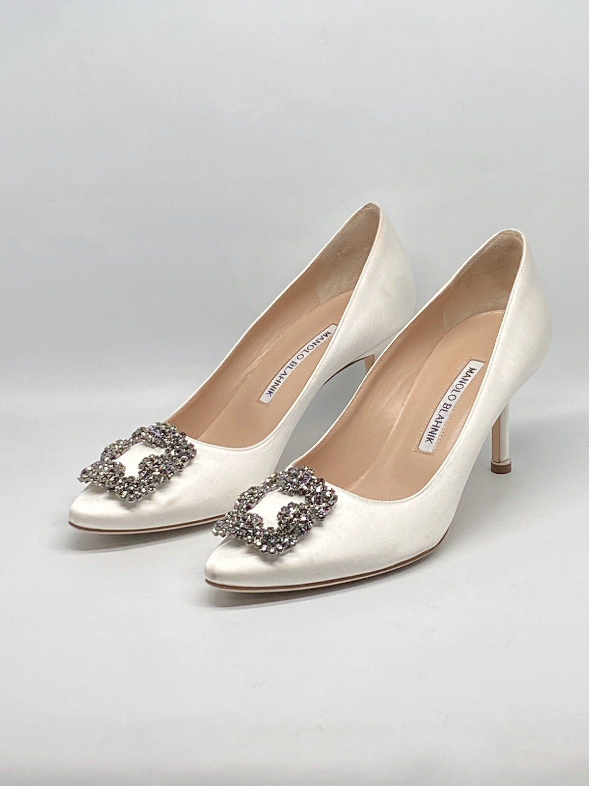 Manolo Blahnik Hangisi 70MM Crystal Buckle Satin Pumps size 37