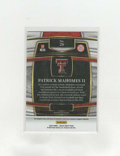 2022 Panini Select Draft Picks Silver Concourse Patrick Mahomes #26 Chiefs - Bild 2 von 2