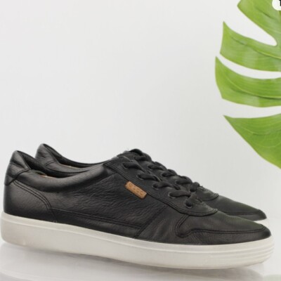 Men s ECCO Soft 7 Black Leather Sneakers  Extra Width