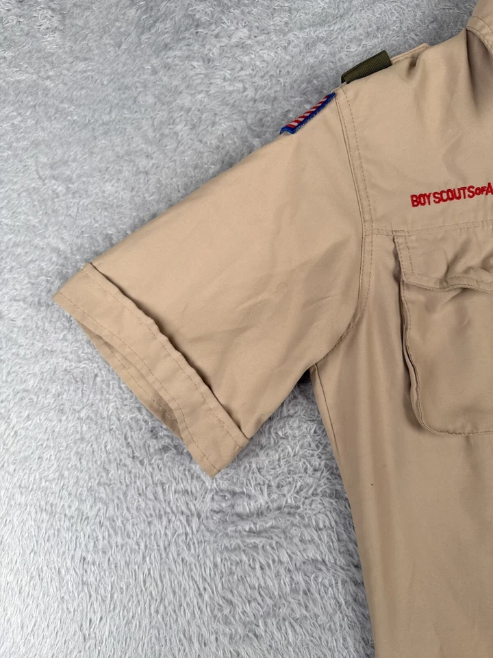 Boy Scouts of America Shirt Youth Medium Beige Short Sleeve Vented Polyester REA - Image 3 of 4