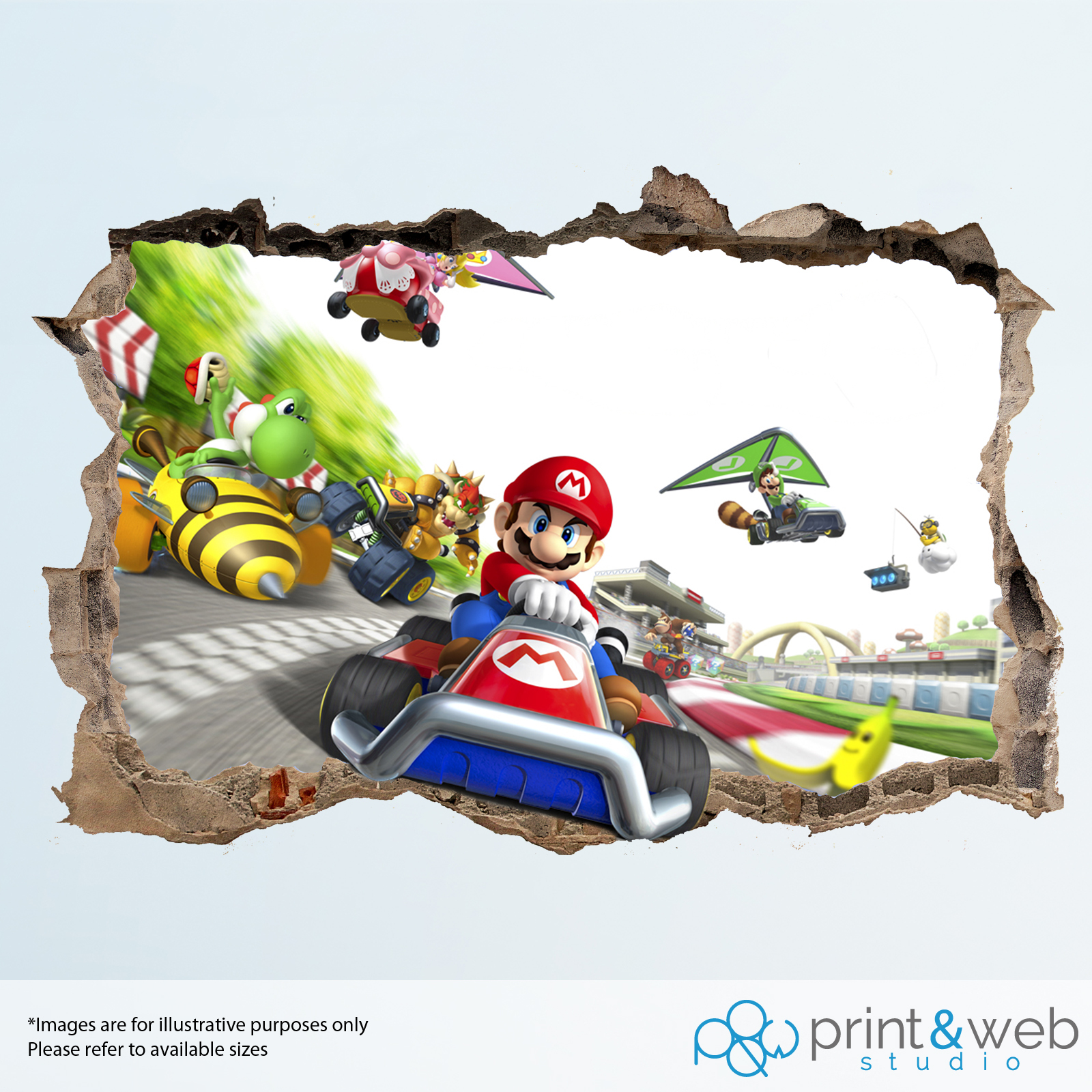 Mario Kart Wall Smash Decal Sticker 3D Bedroom Vinyl Kids Mural Art eBay