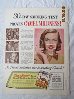 VTG 1948 Original Magazine Ad Cigarettes 30-Day Smoking Test Camel Mildness 