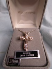 CROSS Necklace Cubic Zirconia Sterling Silver- 18" Chain-gift box