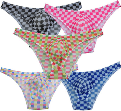 Sexy Men's Pouch Plaid Briefs Underwear Sheer Mesh Mini Cheek Sissy Base Pants