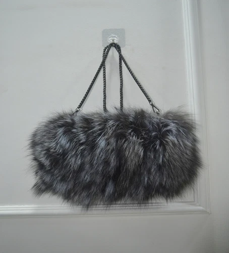 100% Real Fox Fur Womens Handbag Purse Wallet Bag Cross body Shoulder Chain - Picture 13 of 17