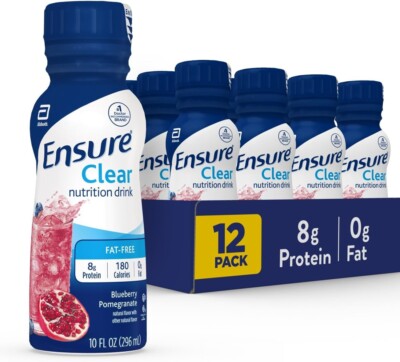 (12 Pack) Ensure Liquid Clear Nutrition Drink, Blueberry Pomegranate, 10 Fl Oz