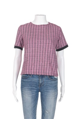 ZARA Tweed Shirt Large Pink Red Black 