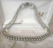 Akoya pearl double-strand necklace in blue-gray silver, 5.8mm genuine pearls