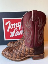 NEW Tony Lama Prescott Chocolate Pirarucu Leather 11" Cowboy Boots 640 sz 11 D