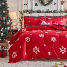 Christmas Comforter Set 3 Pieces Queen Size 88x88 inches, White Snowflake on ...