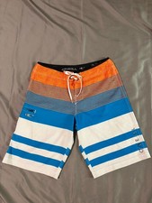 O'Neill Men's Striped Board Shorts Swim Trunks Blue Orange White Beachwear 34