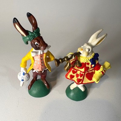 Vintage Alice in Wonderland White Rabbit March Hare Figurines Set of 2