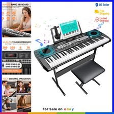 61 Key Piano Keyboard Kit 200 Tones Rhythms 70 Demo Songs Full Size Stand Stool