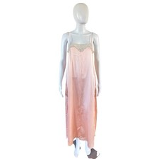 Vintage 1980s 1990s Victoria  s Secret Lace Trim Silk Baby Pink Slip Dress Small