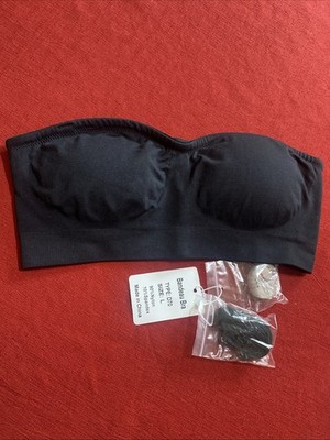 Augool Bandeau Bra Womens L Black Strapless Removable Straps Padded Cups Soft