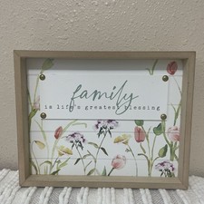   Family Is Life  s Greatest Blessing  Wood Framed Sign With Floral Background