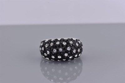 Sai Krishna Sterling Silver Black White Sparkle Domed Band Ring SAI 925 Sz: 7