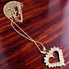 ESTATE SOLID 10K YELLOW GOLD NATURAL DIAMONDS 1" HEART PENDANT 18" NECKLACE 7915 — photo 2