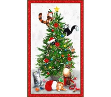 Windham - Meowy Christmas - 24.5" Cats In Christmas Tree Panel - White