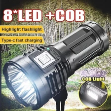 Super Bright 12000000LM 8 LED Flashlight USB Rechargeable Tactical lights NEW