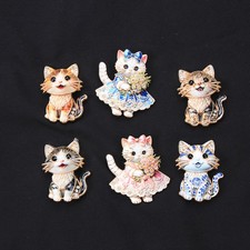 Cute Enamel Cat Brooches Rhinestone Gold Plated Kitten Lapel Pins Kitten Jewelry