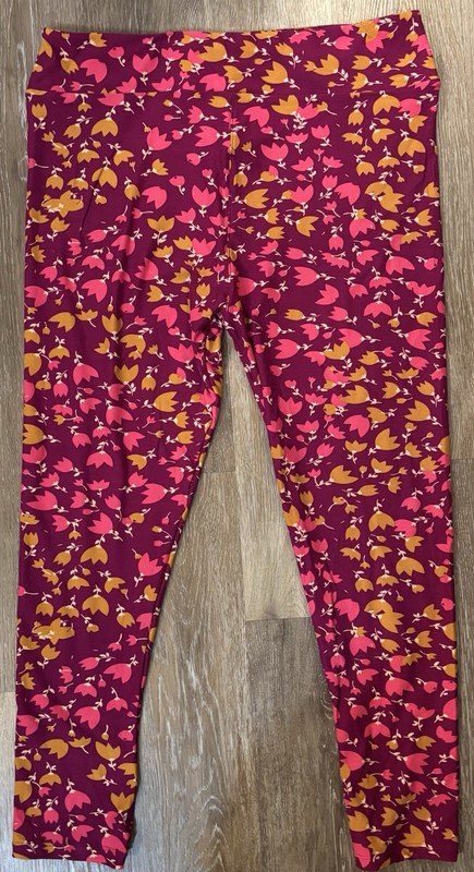 LuLaRoe Women's Multicolor Leggings Size TC2 Burgundy Gold Pink Floral Print