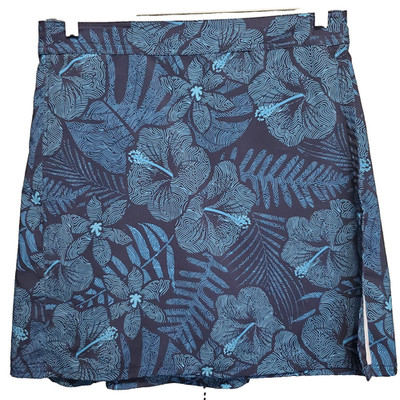 RipSkirt Hawaii  Blue Tropical Floral Print Hook & Loop Wrap Skirt Size Medium