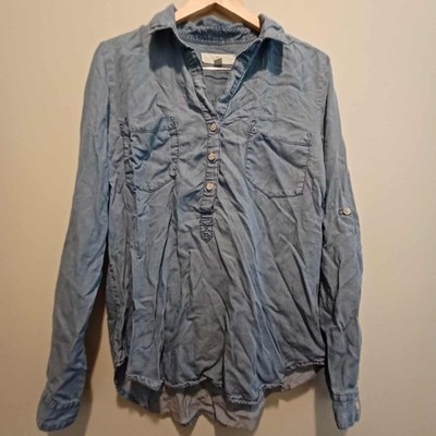 Thread and Supply Chambray Denim Button Up Shirt Womens Large Roll Tab Sleeve