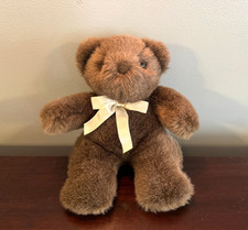 Vintage 1987 Heartline Teddy Bear Brown Plush 8.5" Stuffed Animal Ribbon Bow