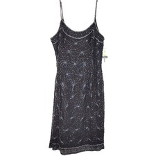 NWT Papell Boutique Evening Mini Dress Beaded Silk Sleeveless Black Womens 10