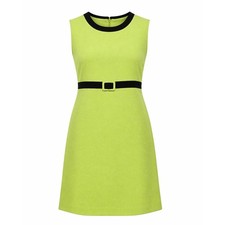 Women’s Lime Green Shift Dress Size UK 14 EU 42 Sleeveless Belt Detail Mini