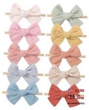 10PCS Baby Girls Headbands Hair Bows Nylon Cotton Linen Hairbands Spring Color