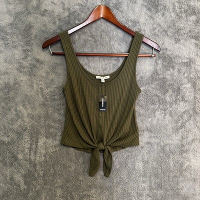 Express One Eleven Tank Top Women's XS Crop Sleeveless Tie Front Snap Button