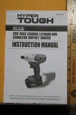 Hyper Tough HT 20V Max Charge Lithium Ion Cordless Impact Driver Manual AQ76012G