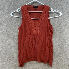 AB Studio Women's Blouse Size Medium Sleeveless V-Neck Floral Trim Pullover