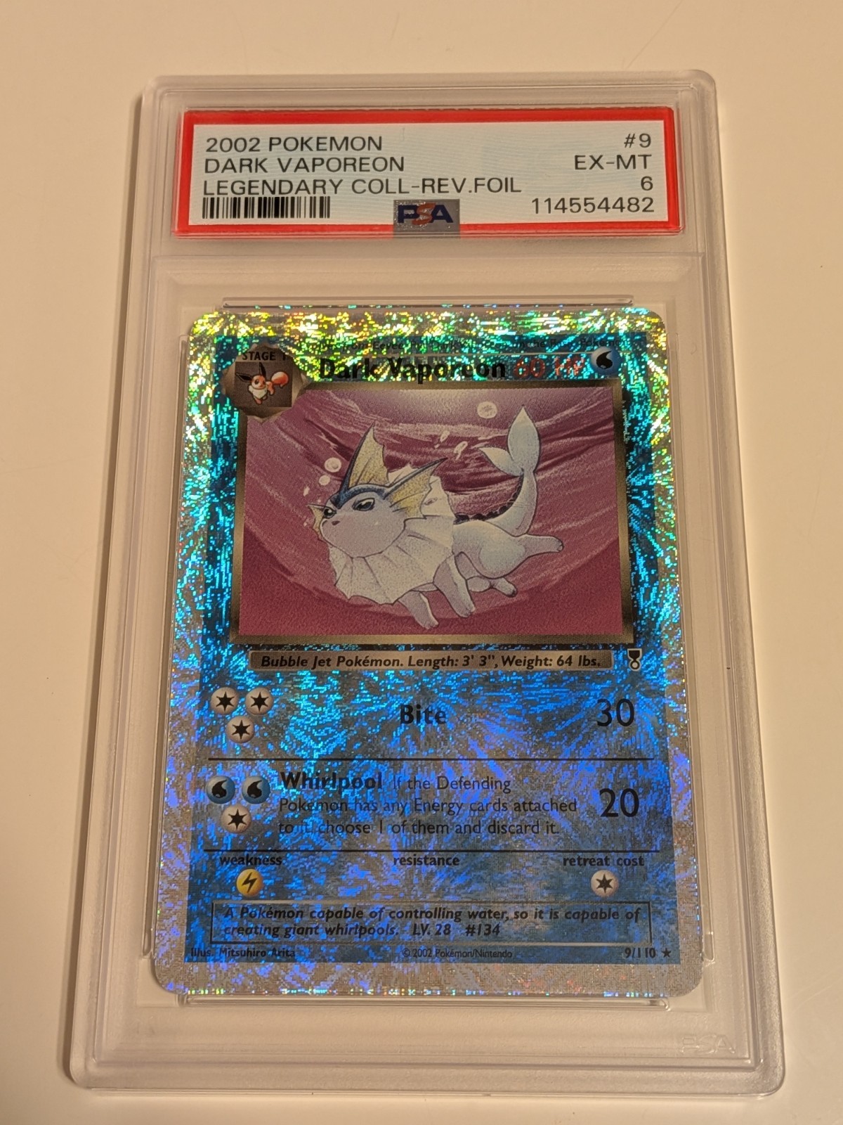 Dark Vaporeon 9/110 Pokemon Legendary Collection Reverse Holo #9 PSA 6