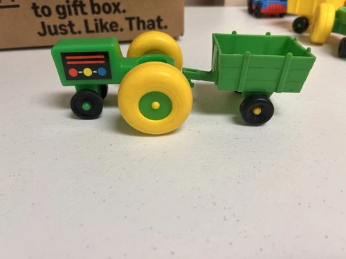 vintage Fisher-Price Little People Farm Fun tractor and cart toy. Green