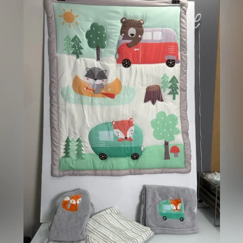 Set lenzuola culla per bambini campeggio animali della foresta 5 pezzi - Foto 1 di 3