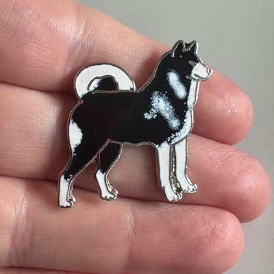 Vintage Siberian Husky Dog Enamel Lapel Hat Pin Black White Breed Silhouette
